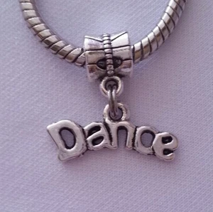 Dance Word Dancer Ballet Dangle Bead Silver fits European Style Charm Bracelet - Picture 1 of 4