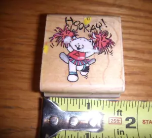 NUEVO SELLO DE MADERA DE GOMA ESTAMPIDA GATITO HOORAY POM POM NIÑA GATO - Imagen 1 de 1