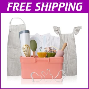 Safe Cooking Fun: Kids Baking Set with Elegant Apron & Real Utensils - 18 Pieces - Picture 1 of 9