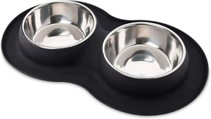 Double Dog Bowl Pet Feeding Station, Stainless Steel Water ( Small , Black) - Picture 1 of 6