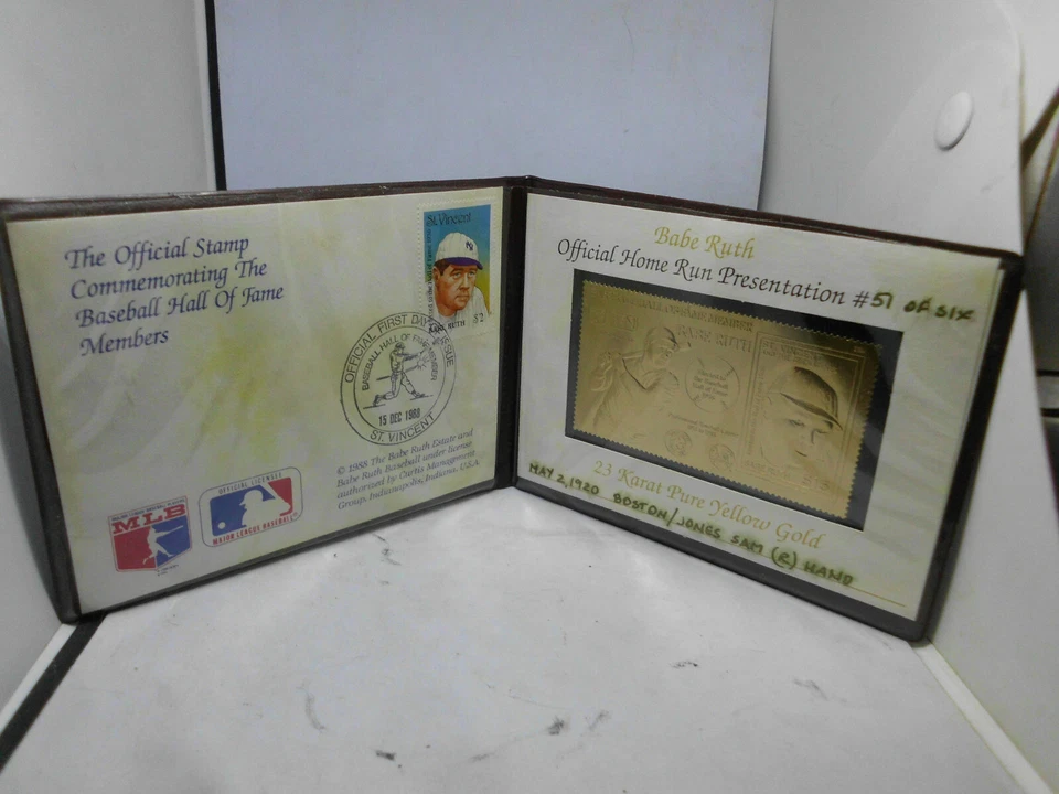  12/15/88 Hall Of Fame Member Babe Ruth Official First Day Home Run Stamp Gold - Image 1 of 4