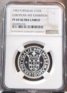 1983 PORTUGAL SILVER 750 ESCUDOS ART EXHIBITION NGC PF 69 ULTRA CAMEO TOP POP - Picture 1 of 3