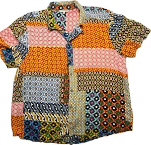 Earthbound Trading Co L Camisa Abotonada Multicolor Viaje Hippie Boho Indie Arte - Imagen 1 de 11
