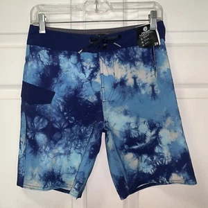 NWT $45 VOLCOM Mod Tech Board Shorts Boys 28 / 16 Surf Swim Trunks Blue Tie Dye - Picture 1 of 8