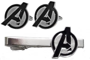 Marvel's THE AVENGERS Logo Silvertone TIE CLIP & CUFFLINKS SET - Picture 1 of 1