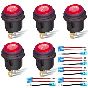 5x Rocker Switch Toggle Red LED Light Car Auto Round ON/OFF SPST 12V 20A 3Pin - Picture 1 of 7