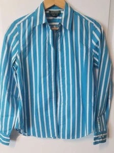 Ralph Lauren Vintage Womens Blouse Button Down Blue and White Striped Size S - Picture 1 of 12
