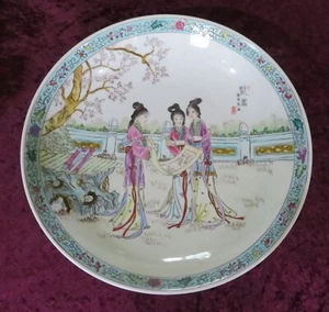 . Chinese Cantonese vintage Art Deco oriental antique large figural wall plate - Picture 1 of 12