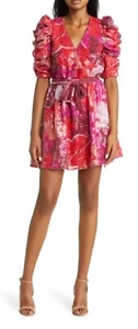 BTFL Life Sequin Dress Large Red Shirred Sleeve Prom Dance Cocktail Mini NWT - Picture 1 of 24
