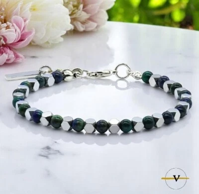 BRACCIALE UOMO PIETRE IMPERIAL JASPER VERDI  DURE NATURALI  ACCIAIO INOSSIDABILE - Immagine 1 di 3