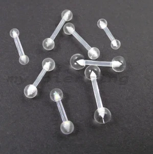 PAIR 18g 16g 14g Bio Flex Clear Ball Ends Ear Tragus Cartilage Barbell Retainer - Picture 1 of 4