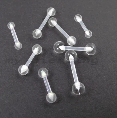 PAIR 14g 6mm-12mm Bio Flex Clear Ball Ends Ear Tragus Cartilage Barbell Retainer - Image 1 of 4