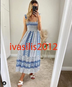 ZARA NUEVO MUJER MIDI ESTAMPADO CON TIRAS VESTIDO BLANCO CIELO AZUL XS-L 3008/587 - Imagen 1 de 4