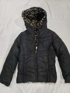 Madden Mädchen Größe 14/16 gefütterter Mantel Leopardenmuster schwarz Jacke mit Kapuze - Bild 1 von 10