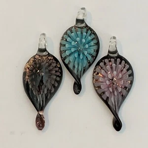 Set of 3 Glass Pendants - Pink, Blue, and Purple - 3D Effects - Picture 1 of 6