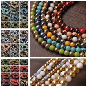 Half Plated Opaque 4mm 6mm 8mm Round Glass Charms Loose Spacer Beads Findings - Picture 1 of 11