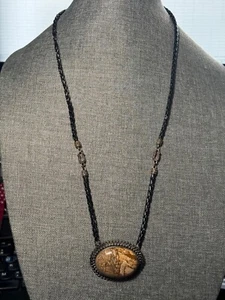 Vintage Brown Pendant Cord 26”+ Necklace Horseshoe detailed Rustic Earthy Boho - Picture 1 of 11