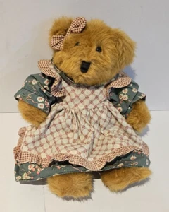 Vintage Russ Berrie Plush Teddy Bear Mulberry Dress Floral Blue Pink 12" 30cm - Picture 1 of 5