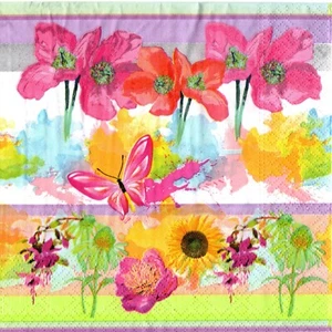 SERVIETTES EN PAPIER NATURE FLEURS VARIEES PASTEL. PAPER NAPKINS FLOWERS PASTEL - Picture 1 of 1