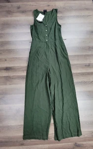 Who What Wear Romper Small Green Linen Jumpsuit Wide Leg Casual Womens NWT $45 - Picture 1 of 11
