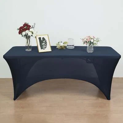 NAVY BLUE 8 ft Fitted SPANDEX TABLECLOTH Open Back Table Cover Party Event - Image 1 of 4