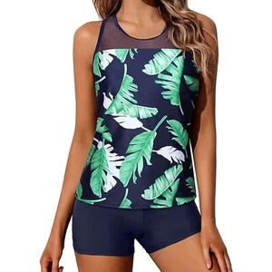 Yonique Tankini Shorts Athletic 2pc Racerback Tank Tops Swimwear SZ S Summer:NWT - Picture 1 of 16