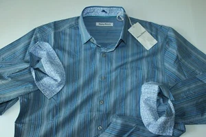 Tommy Bahama Shirt San Vincente Stripe Sky Blue T323605 Silk LS New Medium M - Picture 1 of 4