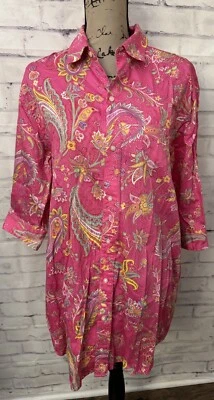Lauren Ralph Lauren Med Pink Paisley Floral Button Down Pajama Gown Sleep Shirt - Image 1 of 4