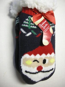Christmas Girl Socks By Gold Medal, Size Shoe 6-3, Sock 6-8.5, Navy, Santa, New - Picture 1 of 2