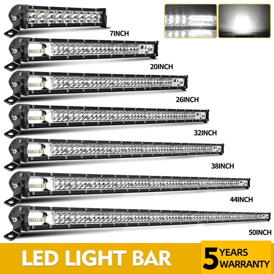 7"14"20"26"32"38"44"50"52" LED Work Light Bar Truck Offroad 4WD Driving Fog Lamp - Image 1 of 1