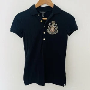 Camisa Polo Lauren Ralph Lauren Bordada Cresta Piqué Negro Alce Talla XXS - Imagen 1 de 5