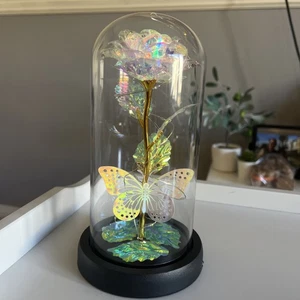 LED Galaxia Encantada Rosa Flor Eterna En Cúpula La Bella y la Bestia Mariposa - Imagen 1 de 15