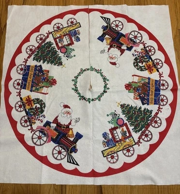 Falda Árbol Fieltro Vintage Hecha a Mano 34”/Lentejuelas Santa “Teddy Express” Tren Sin Cortar Foto 1 de 4