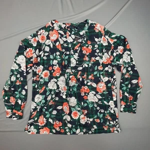 Tommy Hilfiger Blouse Womens Medium Blue Green Plaid Floral Sheer Officewear - Picture 1 of 8