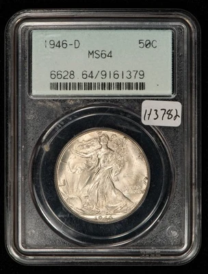 1946-D 50c Walking Liberty Half Dollar - Looks 65+ - OGH PCGS MS 64 - SKU-H3782 - Image 1 of 4