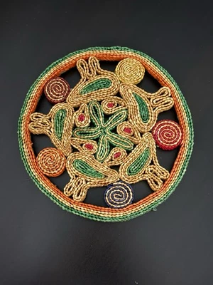 Duck Bird Raffia Wicker Straw Trivet  7” Vintage Great Condition - Image 1 of 2