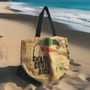 Cafe de Costa Rica Sackleinen Beuteltasche Tasche wendbar Blumenfutter Papagei 12"Tx14"Bx6"T - Bild 1 von 9