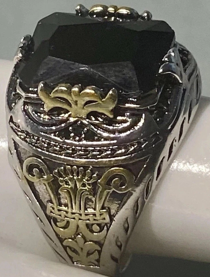 Anillo Sello Francés Tono Oro Cresta Topacio Negro Chapado en Ley Talla 10.5 Foto 1 de 4