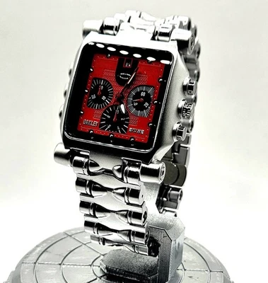 Relógio vintage inspirado na máquina Minute pulseira de aço feito na Suíça cronógrafo X metal vermelho - Imagem 1 de 4