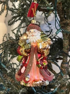 Adorno hecho a mano Papá Noel con juguetes brillo vidrio soplado Polonia etiqueta Lord & Taylor - Imagen 1 de 10