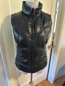 Add Down Women's Down Puffer Vest Black Size 6 Shiny Full Zip Pockets - Picture 1 of 13