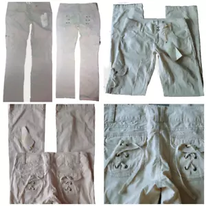 Vtg Y2K Khaki Tan Low Rise Loose Cargo Pant Guess 28x32 Lace-up Pockets Nwt Boot - Picture 1 of 14