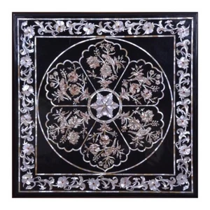 Black Marble Inlay Table Top Mop Marquetery Floral Arts Cyber Monday Gift - Picture 1 of 5