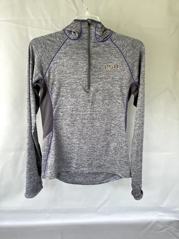 LSU Tigers Hoodie Womens Medium Gray & Purple Poly/Spandex Half Zip Long Sleeve Cover