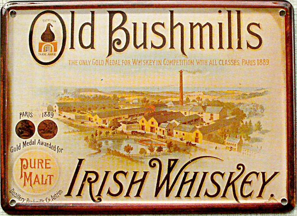 Mini-Blechschild Old Bushmills Irish Whiskey (Fabrik), 11 x 8 cm - Bild 1 von 1