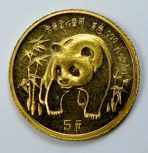 1986 5 Yuan Chinese Panda 1/20 Oz .999 Fine Gold Coin - Picture 1 of 2