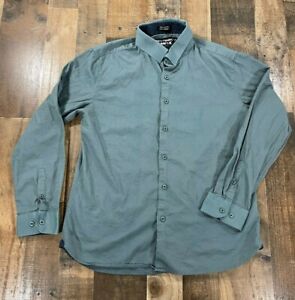 Franky Max Mens Button Up Shirt Large L Green Long Sleeve Cotton Top