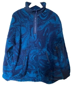 SO Goods For Life Women’s 1/3 Zip Fluffy Sherpa Jacket Pullover Trippy Blue Sz L - Picture 1 of 13
