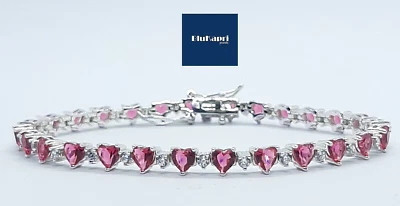 Bracciale donna tennis in argento 925 con cuori zirconi rossi  bianchi brillanti - Immagine 1 di 4