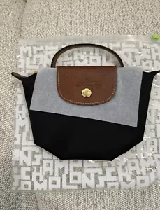 Longchamp Le Pliage Original Mini Pouch XS Bag Black W Crossbody Strap - Picture 1 of 7